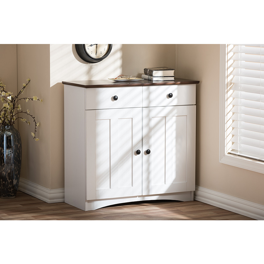 Baxton DR 883400 White Wenge Lauren 2 Door Buffet Cabinet in White